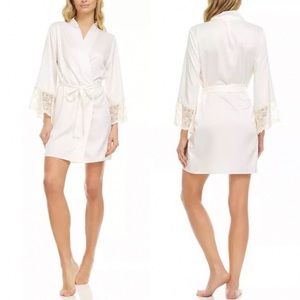 FLORA BY FLORA NIKROOZ Lace Ivory Belted Charmeuse Wrap Robe Size Large